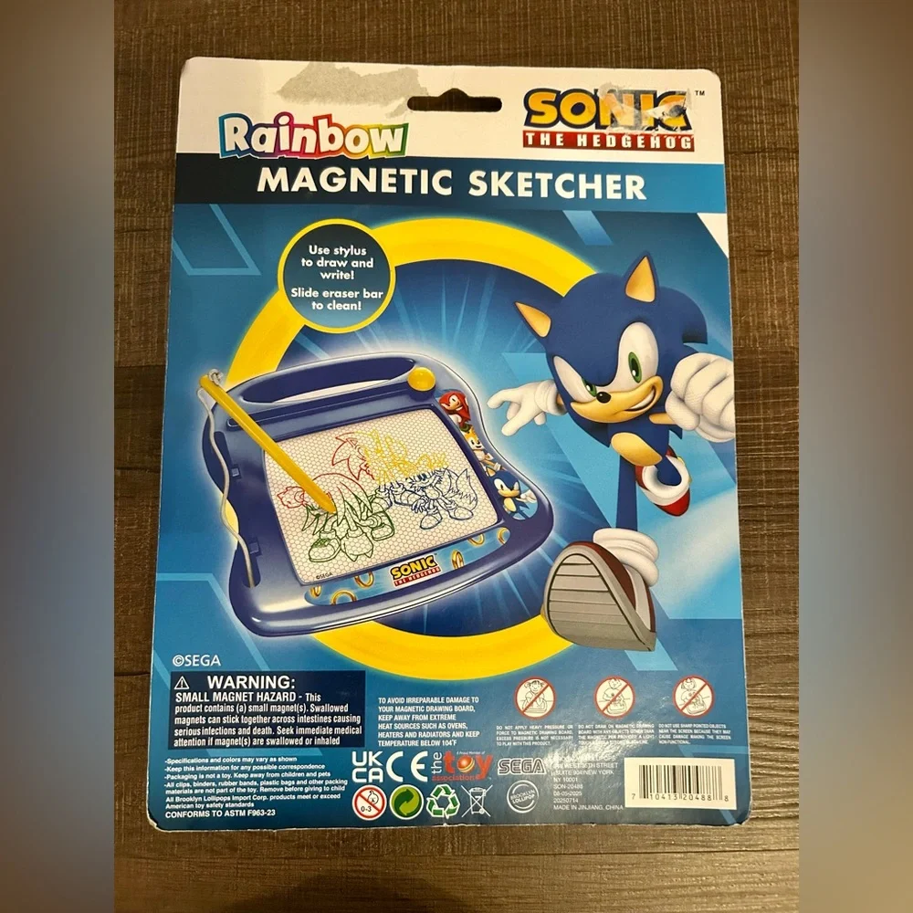 Sonic the Hedgehog Rainbow Magnetic Sketcher Travel Toy Draw Write w/ Stylus NIB